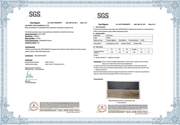 LVT- FIRE RETARTANT ASTME 648-1