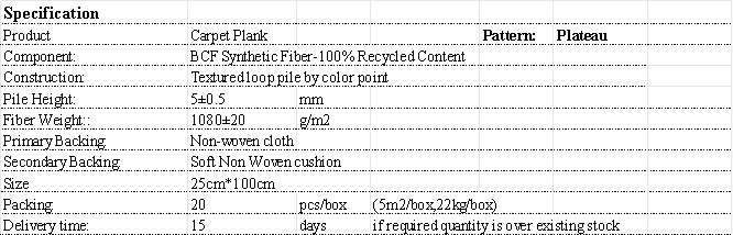 Carpet Plank With Cushion Back-Plateau specification